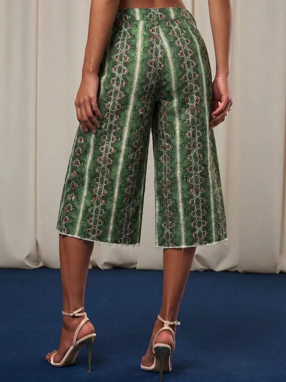 Green Casual Women's Baggy Zipper Fly Loose Capri Wide Leg Jeans